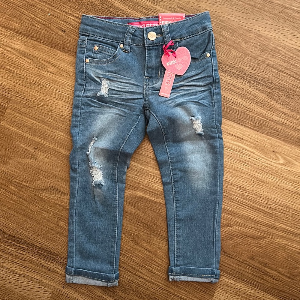 Pink Latte Jeans Distressed Size 4  NWT Matching jacket in closet.
